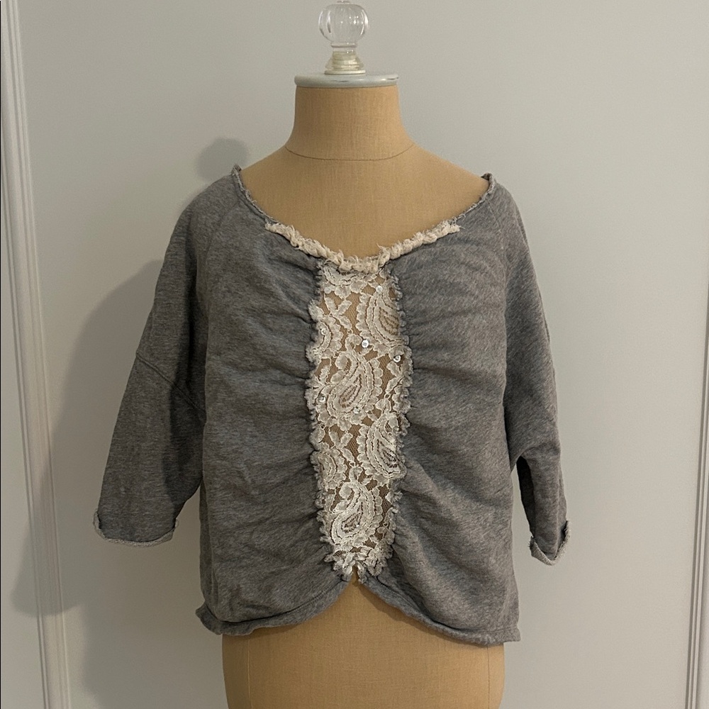 Free People Sweatshirt Top with ruffle Lace/Sequin Detail, SP, Great condition!
